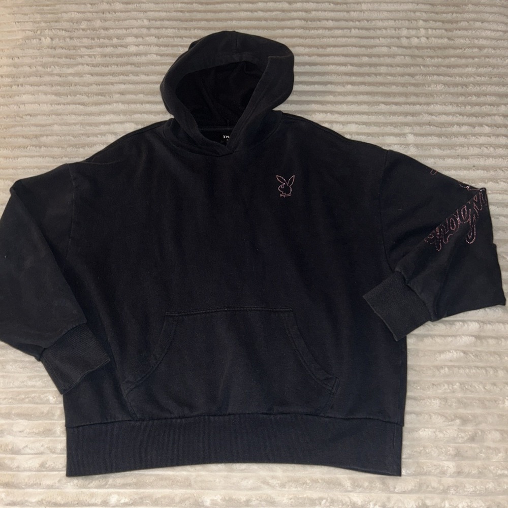 Playboy By PacSun Hoodie Medium Black Bunny Logo Pullover Graphic Sweatshirt